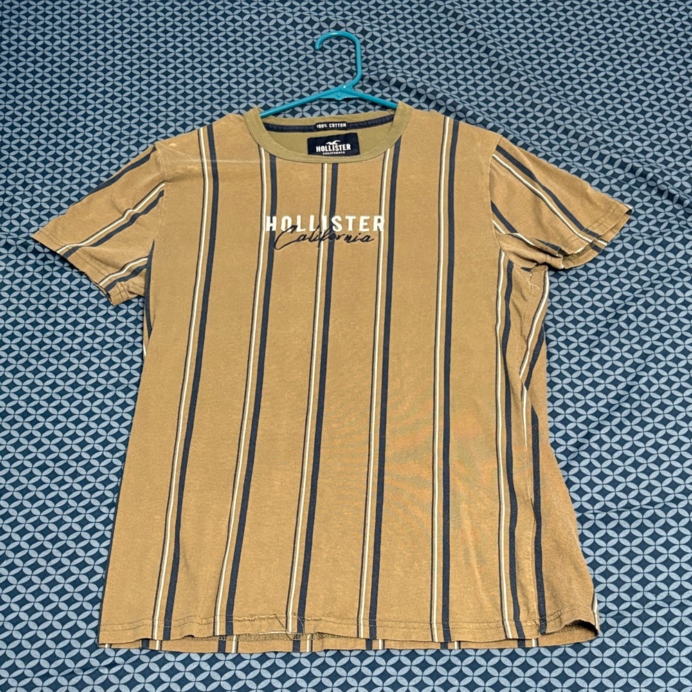 Hollister Olive Striped Short Sleeve Tee